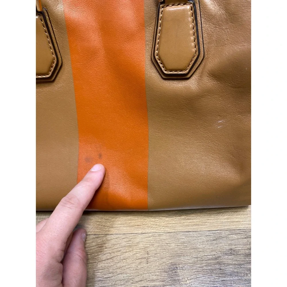 Michael Kors Leather Satchel‎ Orange Stripe Shoulder Bag Top Handle Lock